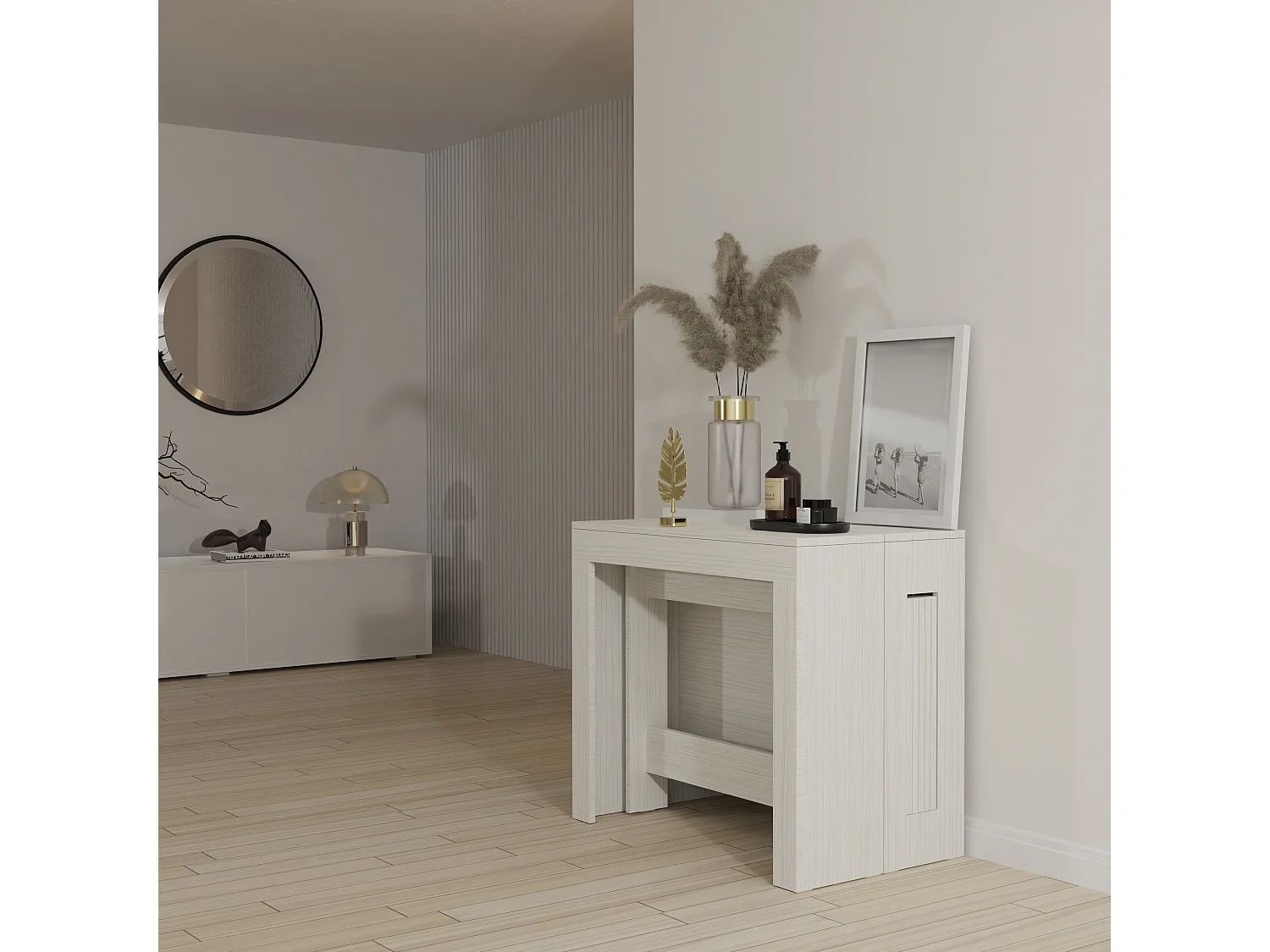 LAURA - Console blanche, extensible de 51,6 cm à 3 mètres - rallonges intégrées - jusqu’à 12 personnes - Livraison gratuite