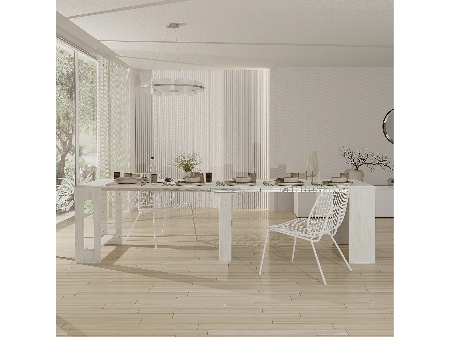 LAURA - Console blanche, extensible de 51,6 cm à 3 mètres - rallonges intégrées - jusqu’à 12 personnes - Livraison gratuite