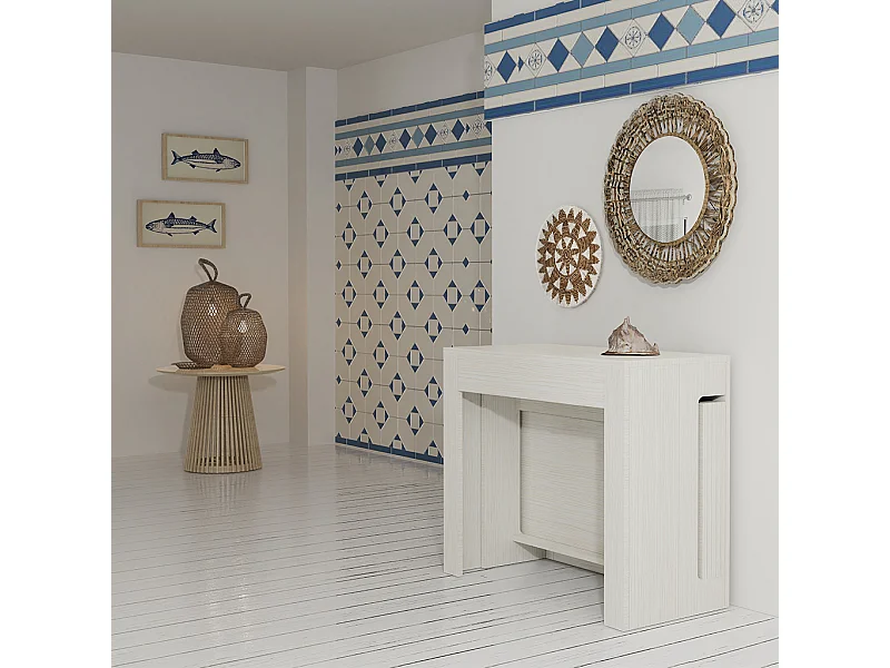 PETRA - Weißer ausziehbarer Konsolentisch von 42 cm bis 3 Meter - integrierte Erweiterungen - für bis zu 12 Personen - kostenloser Versand