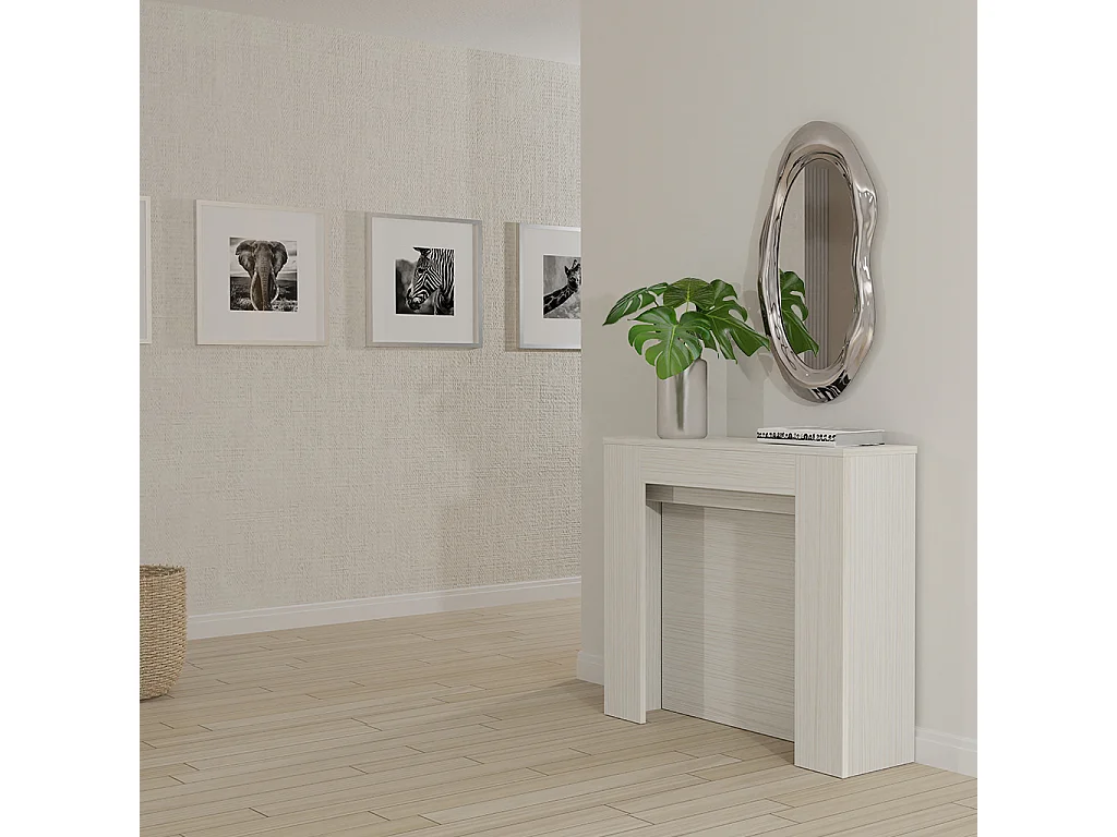 CLARA - Schlanker weißer ausziehbarer Konsolentisch von 25 cm bis 2 Meter - integrierte Erweiterungen - für bis zu 8 Personen - kostenloser Versand