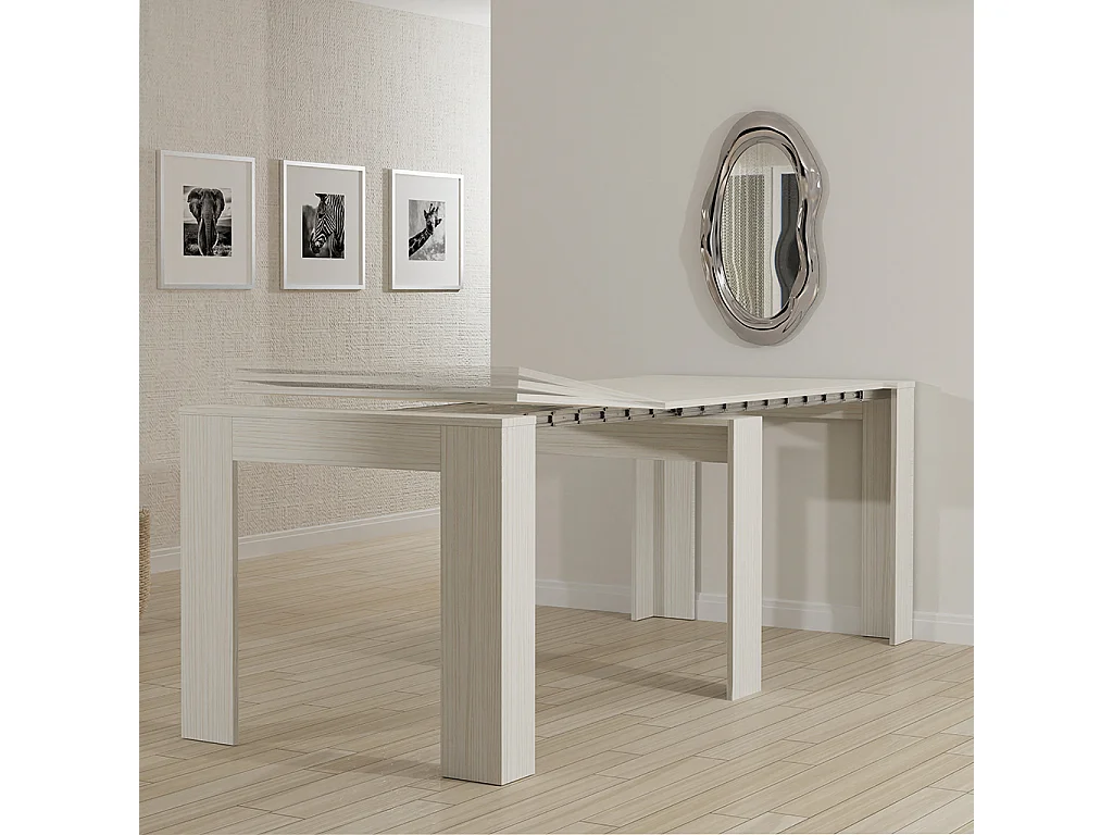 CLARA - Schlanker weißer ausziehbarer Konsolentisch von 25 cm bis 2 Meter - integrierte Erweiterungen - für bis zu 8 Personen - kostenloser Versand