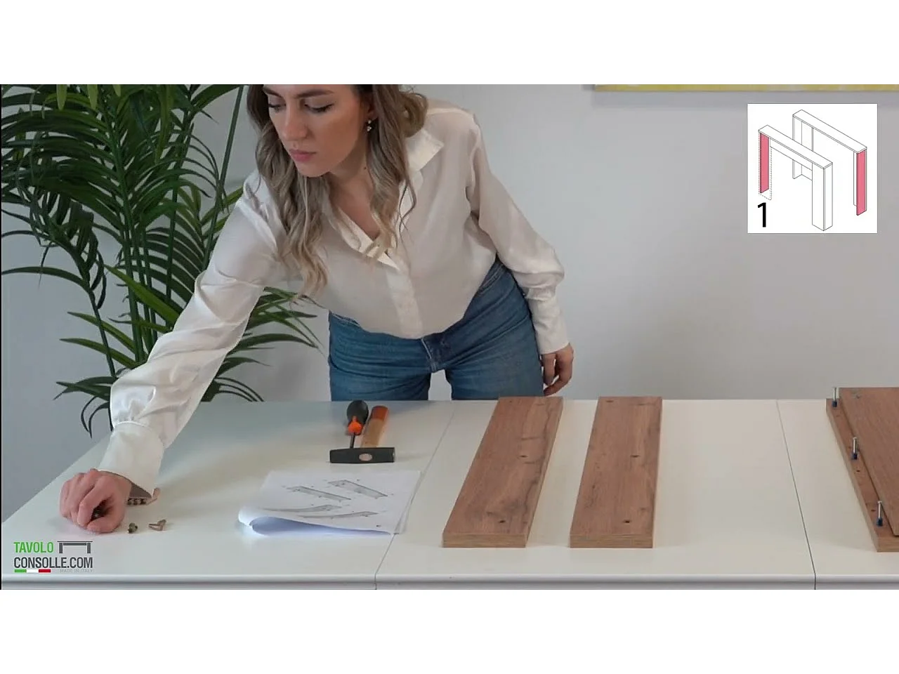 CLARA - Schlanker ausziehbarer Konsolentisch aus Eiche von 25 cm bis 2 Meter - integrierte Erweiterungen - für bis zu 8 Personen - kostenloser Versand