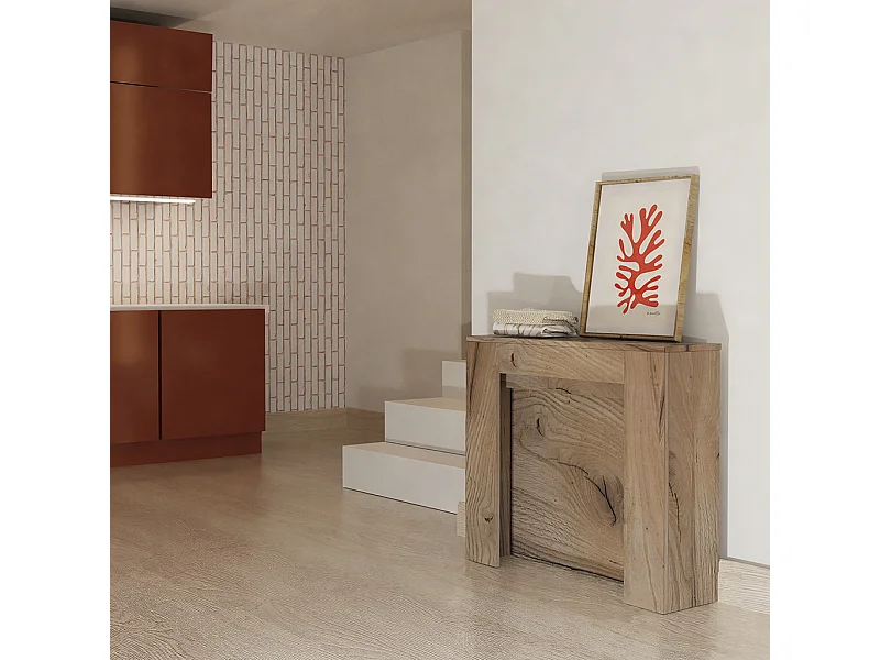 CLARA - Schlanker ausziehbarer Konsolentisch aus Eiche von 25 cm bis 2 Meter - integrierte Erweiterungen - für bis zu 8 Personen - kostenloser Versand