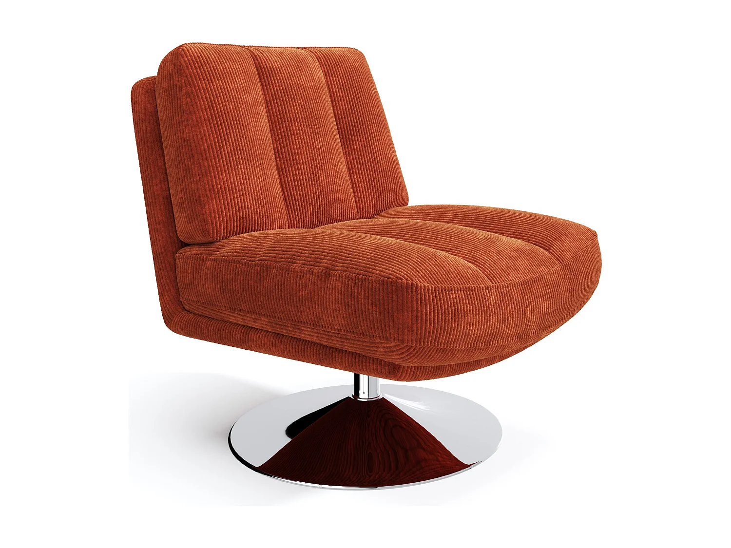 Fauteuil de salon pivotant pied chrome velours côtelé orange rétro TIMELESS