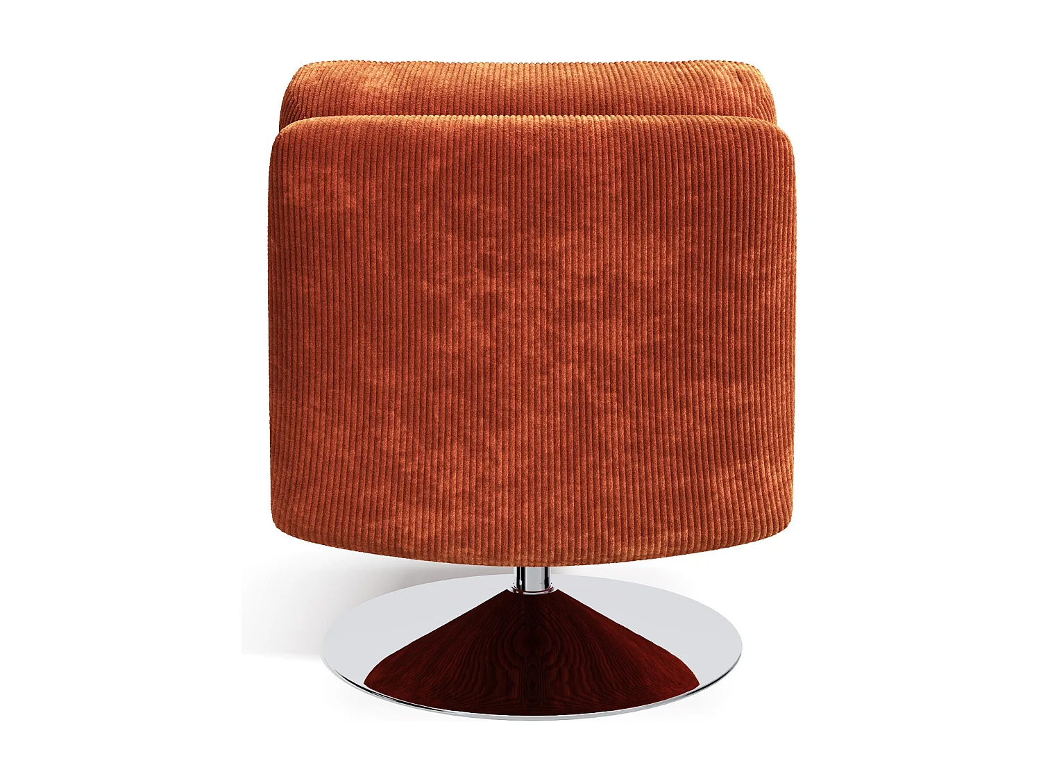 Fauteuil de salon pivotant pied chrome velours côtelé orange rétro TIMELESS