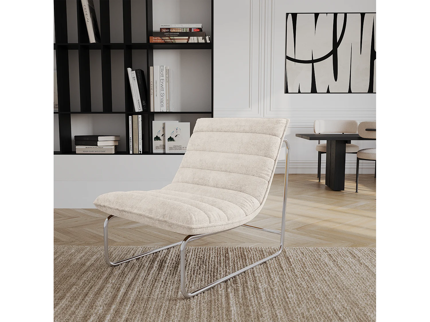 Fauteuil de salon velours texturé écru VINTY