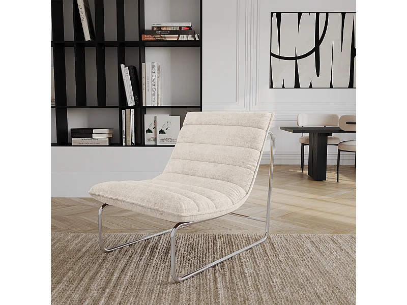 Fauteuil de salon velours texturé écru VINTY