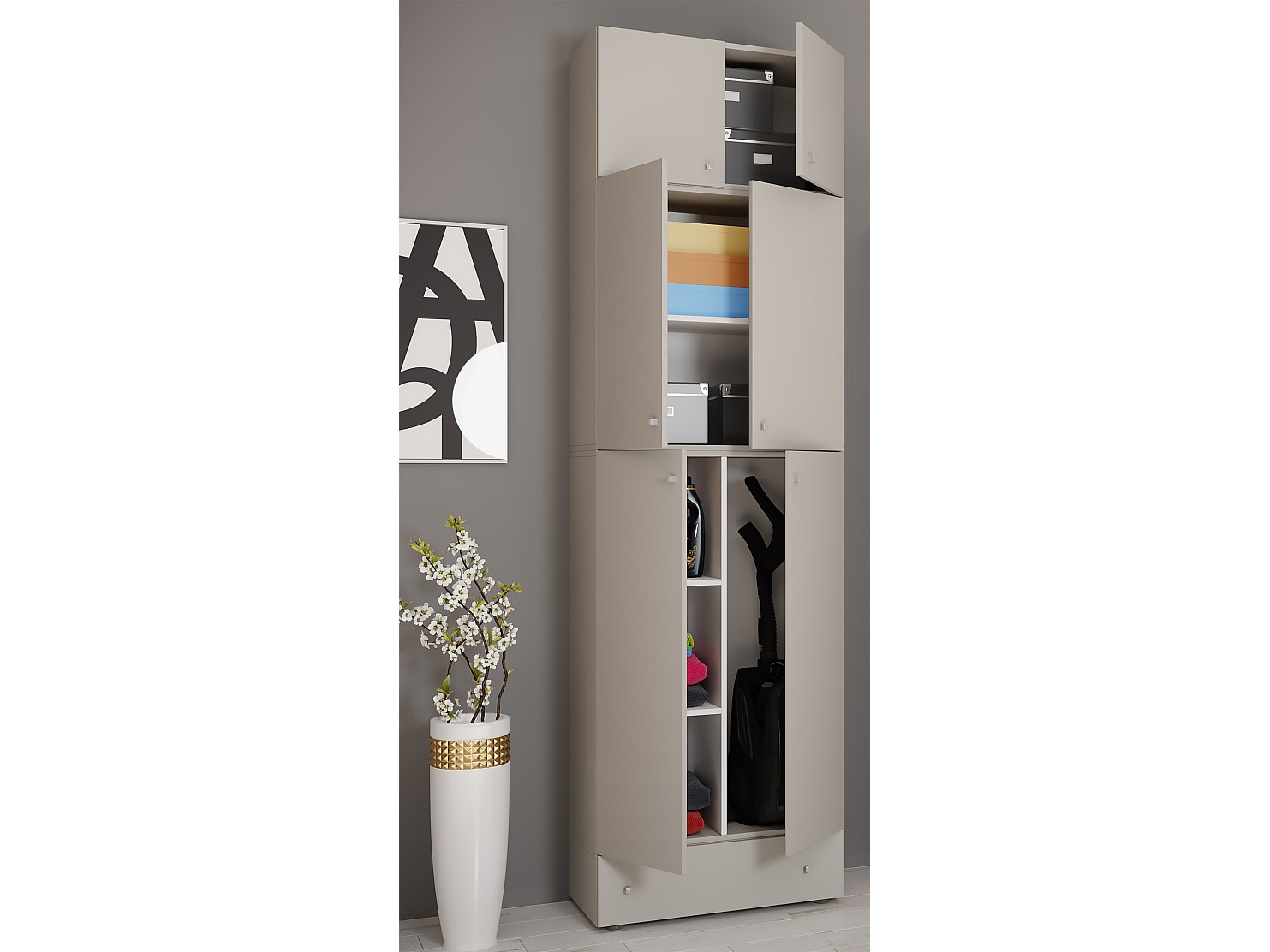VCM Armoire à balais en bois Aspirateur Armoire de nettoyage Armoir...