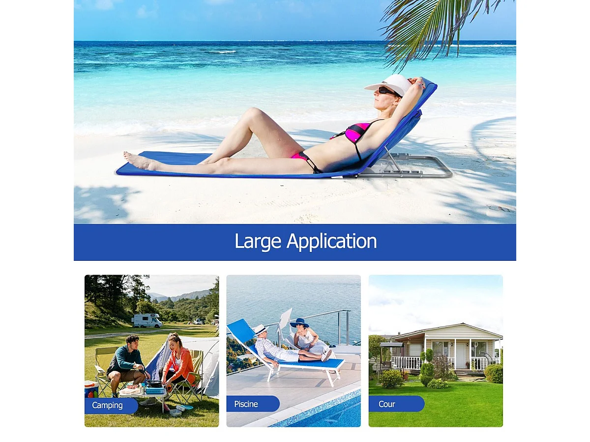 2-delige opvouwbare strandmatset met bijzettafel, strandmatras met verstelbare hoogte 27-47 cm (blauw)