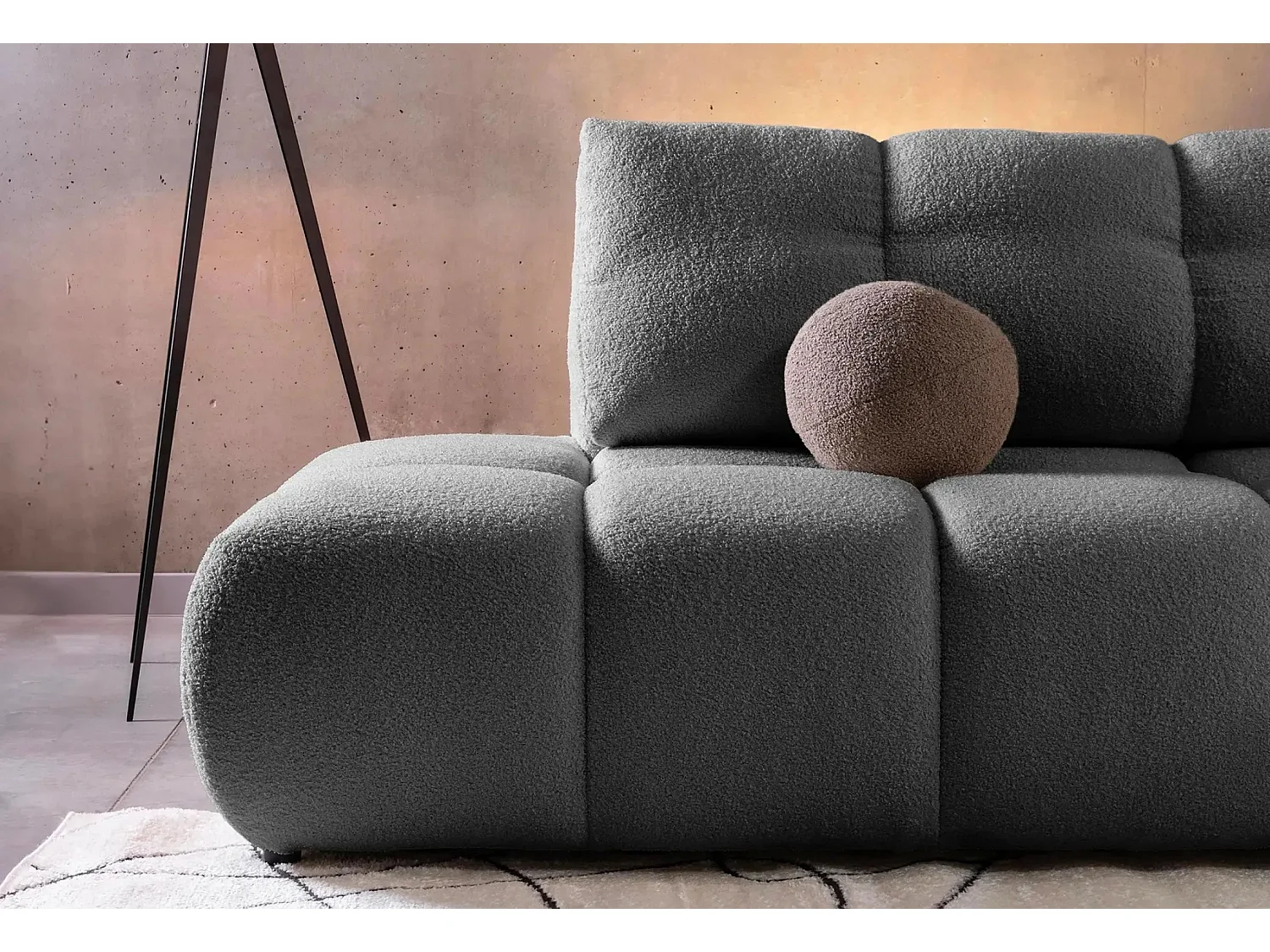 CONSTANCE - Canapé d'angle convertible tissu bouclette 4 places - Gris foncé - Gauche