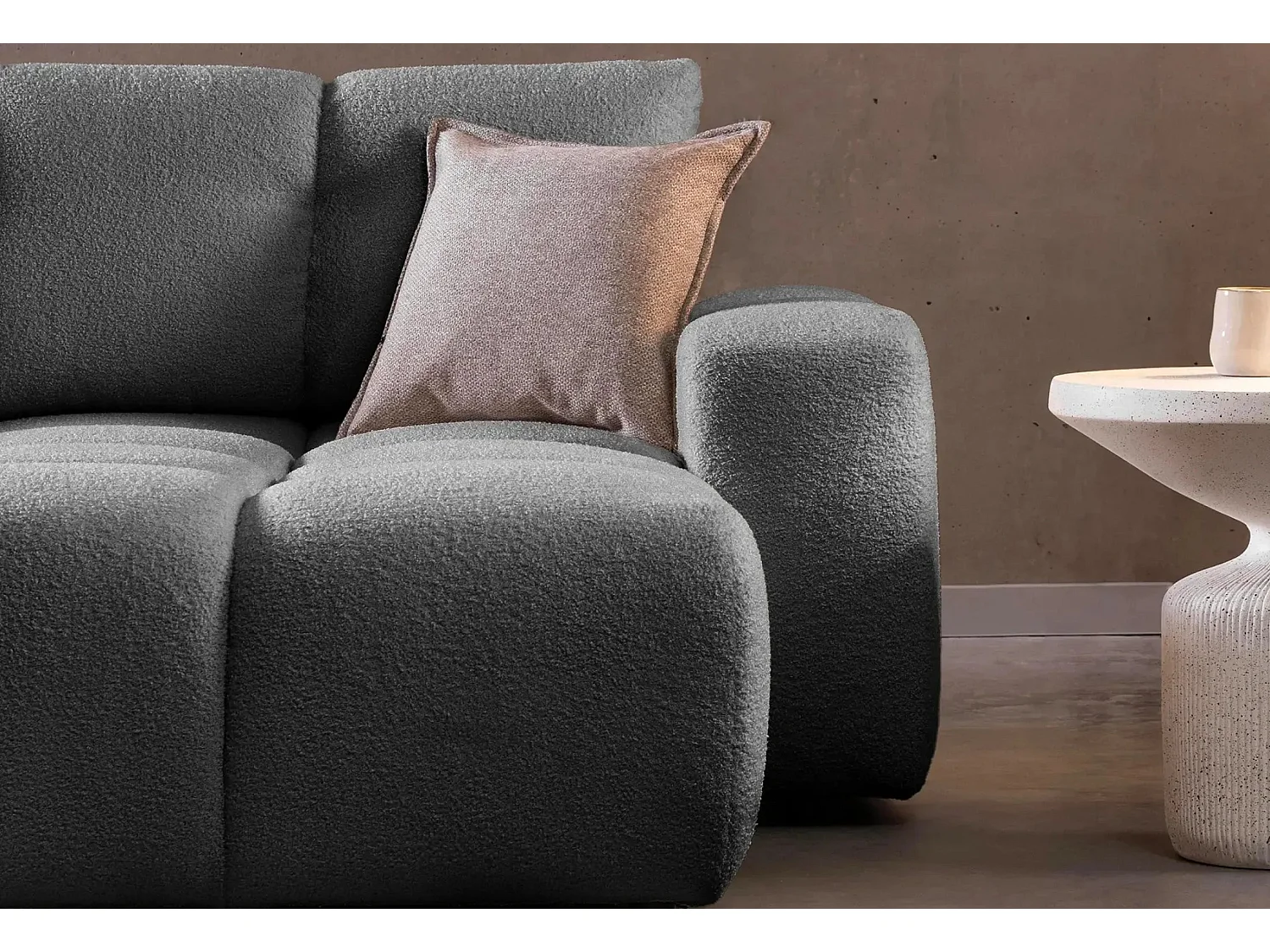 CONSTANCE - Canapé d'angle convertible tissu bouclette 4 places - Gris foncé - Gauche