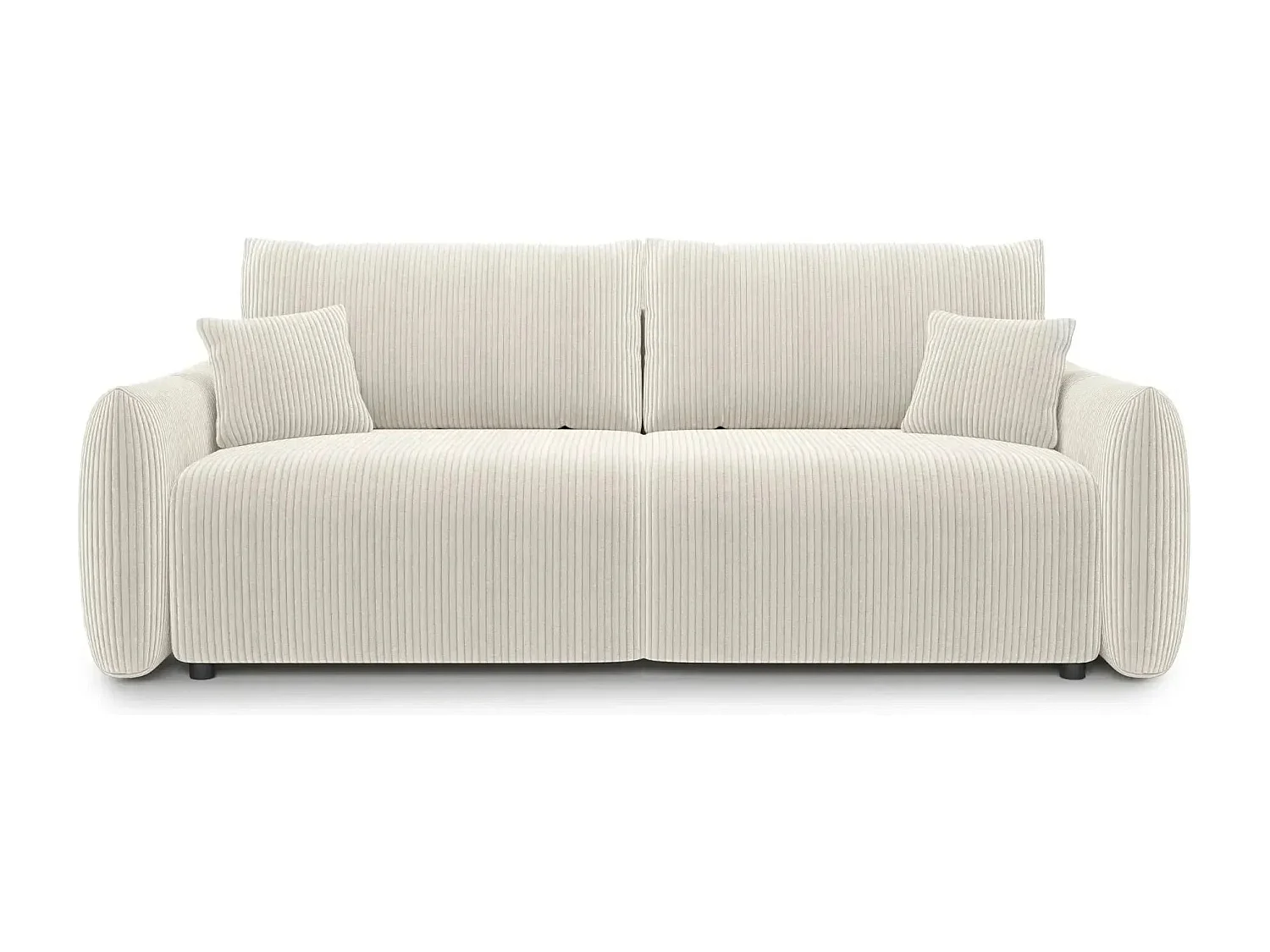 ELIO - Canapé droit convertible petit velours côtelé 3 places - Beige