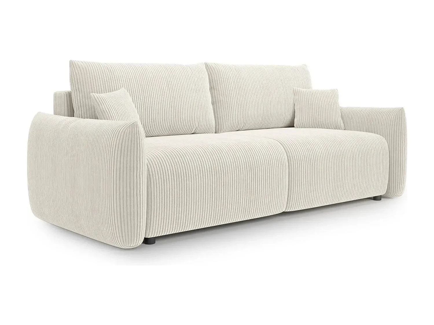 ELIO - Canapé droit convertible petit velours côtelé 3 places - Beige