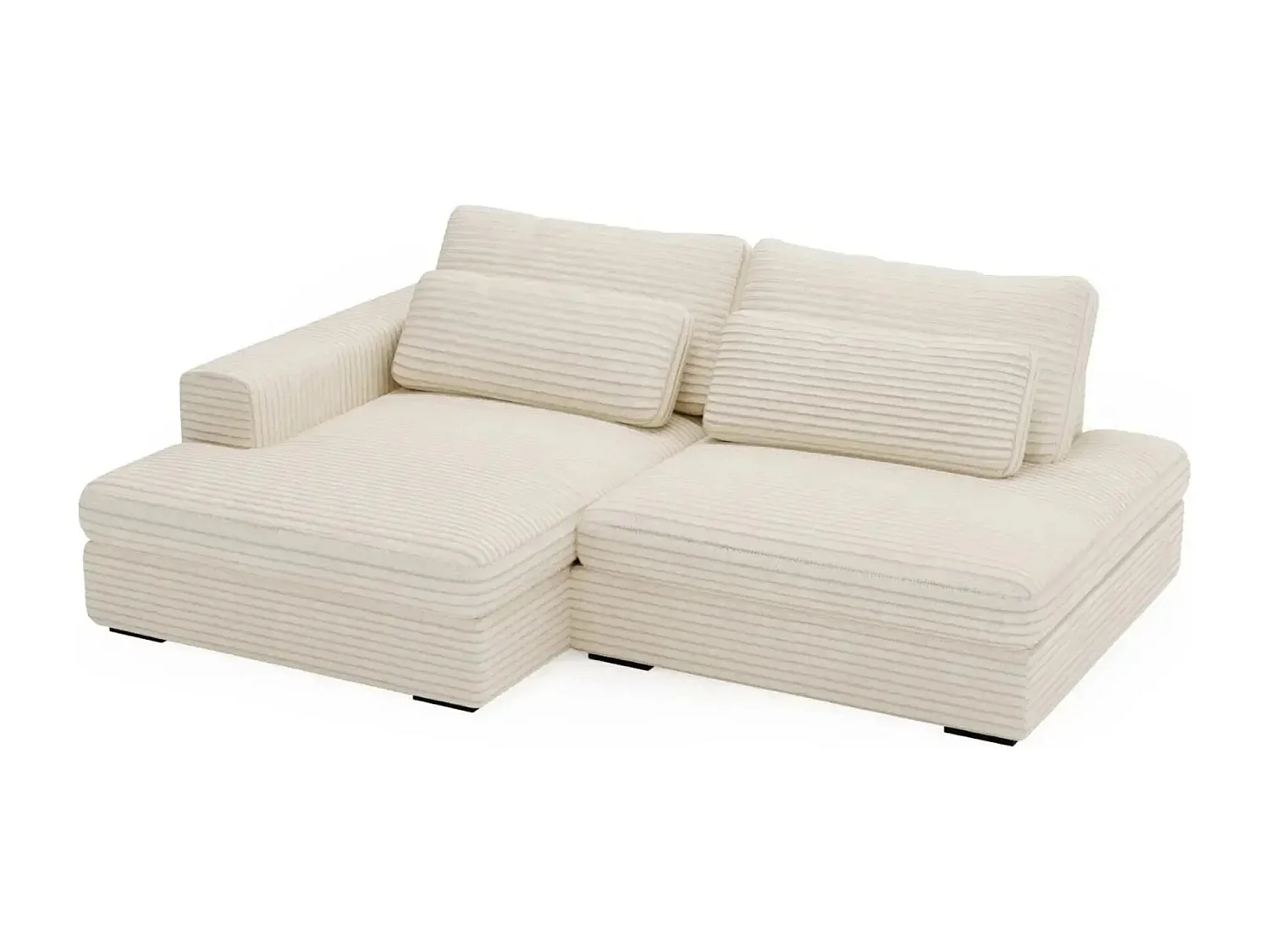 AGATHE - Canapé d'angle convertible gros velours côtelé 4 places - Beige - Droit