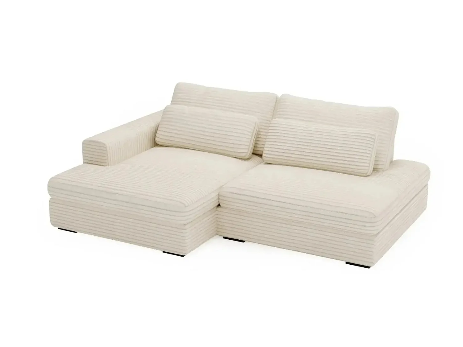Canapé d'angle convertible 4 places en velours côtelé beige