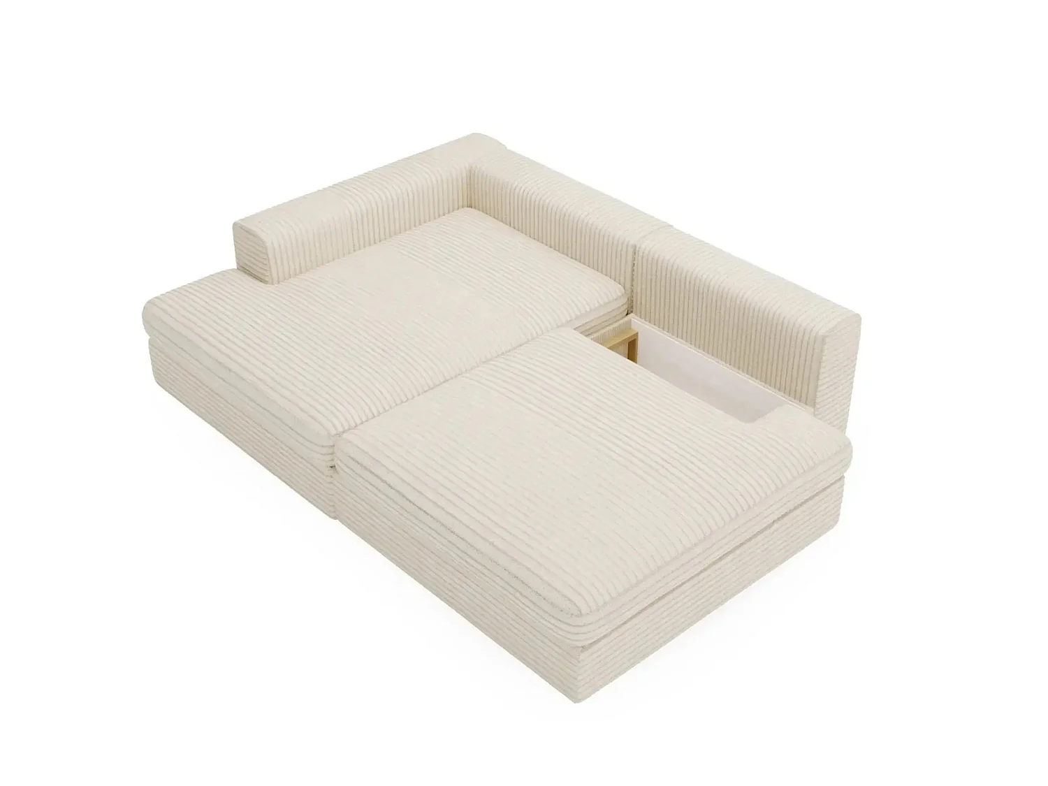 Canapé d'angle convertible 4 places en velours côtelé beige