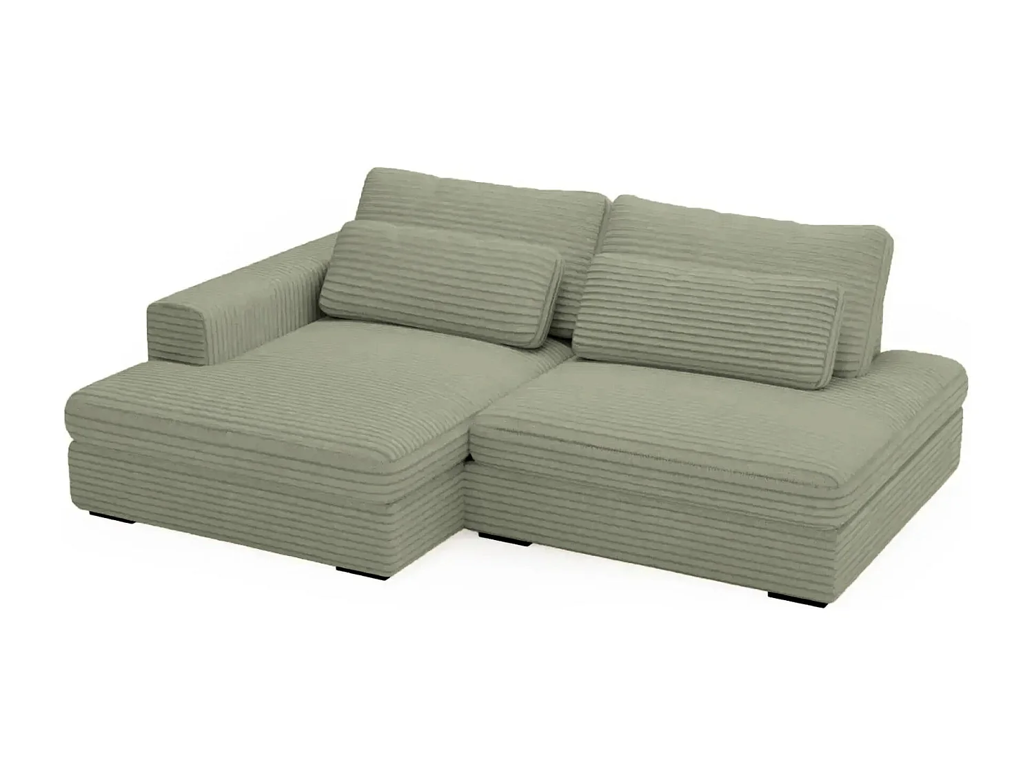 AGATHE - Canapé d'angle convertible gros velours côtelé 4 places - Vert - Droit