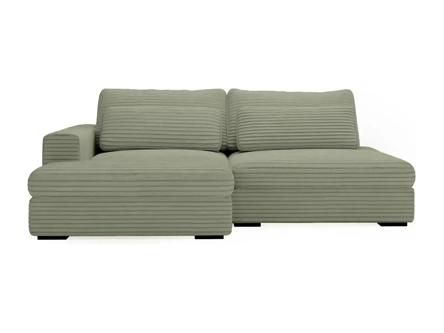 AGATHE - Canapé d'angle convertible gros velours côtelé 4 places - Vert - Droit