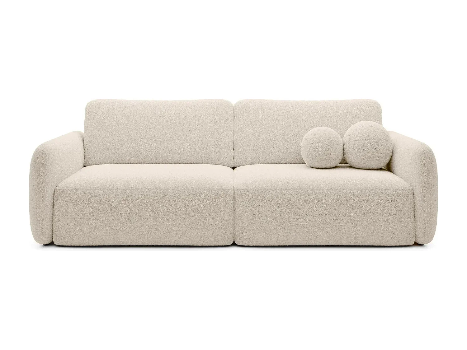 GIGI - Canapé droit convertible tissu bouclette 3 places - Beige