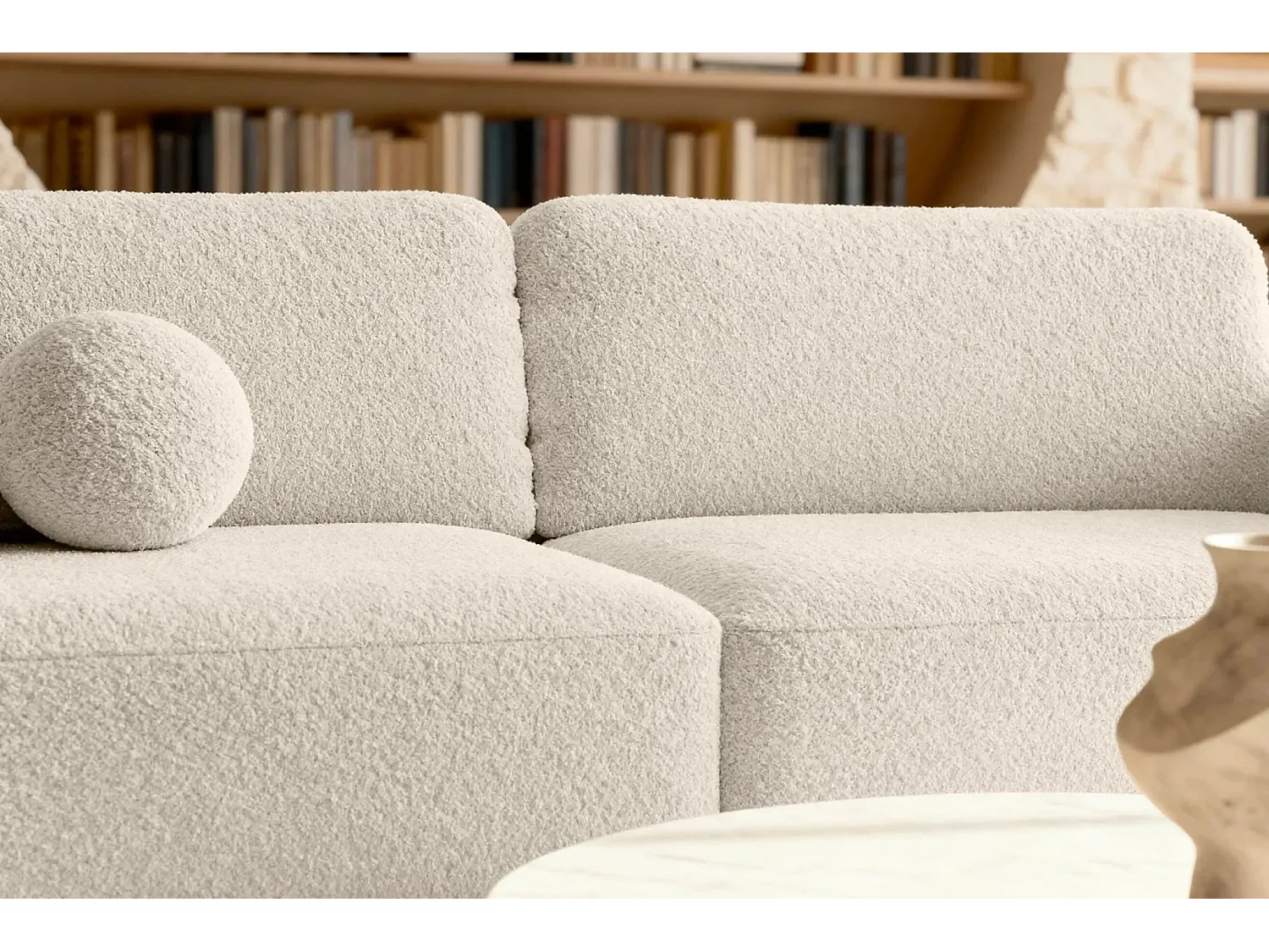 GIGI - Canapé droit convertible tissu bouclette 3 places - Beige