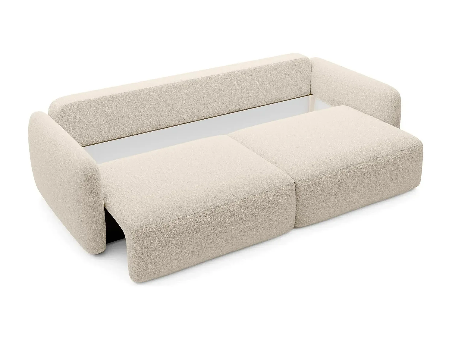 GIGI - Canapé droit convertible tissu bouclette 3 places - Beige
