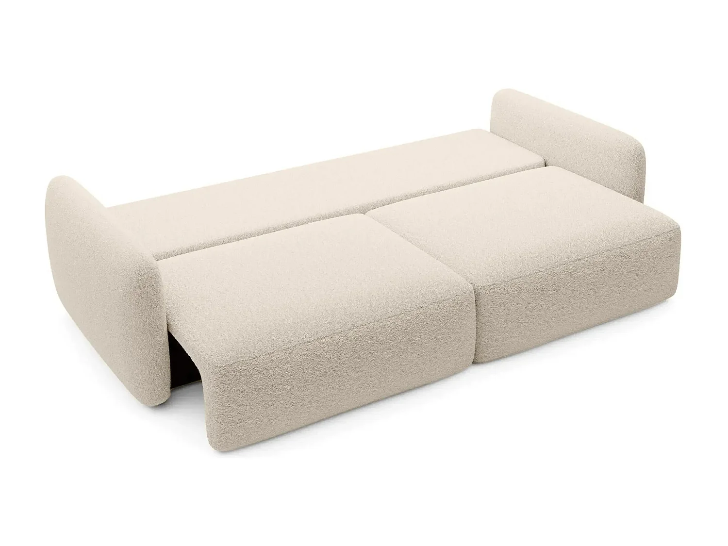 GIGI - Canapé droit convertible tissu bouclette 3 places - Beige
