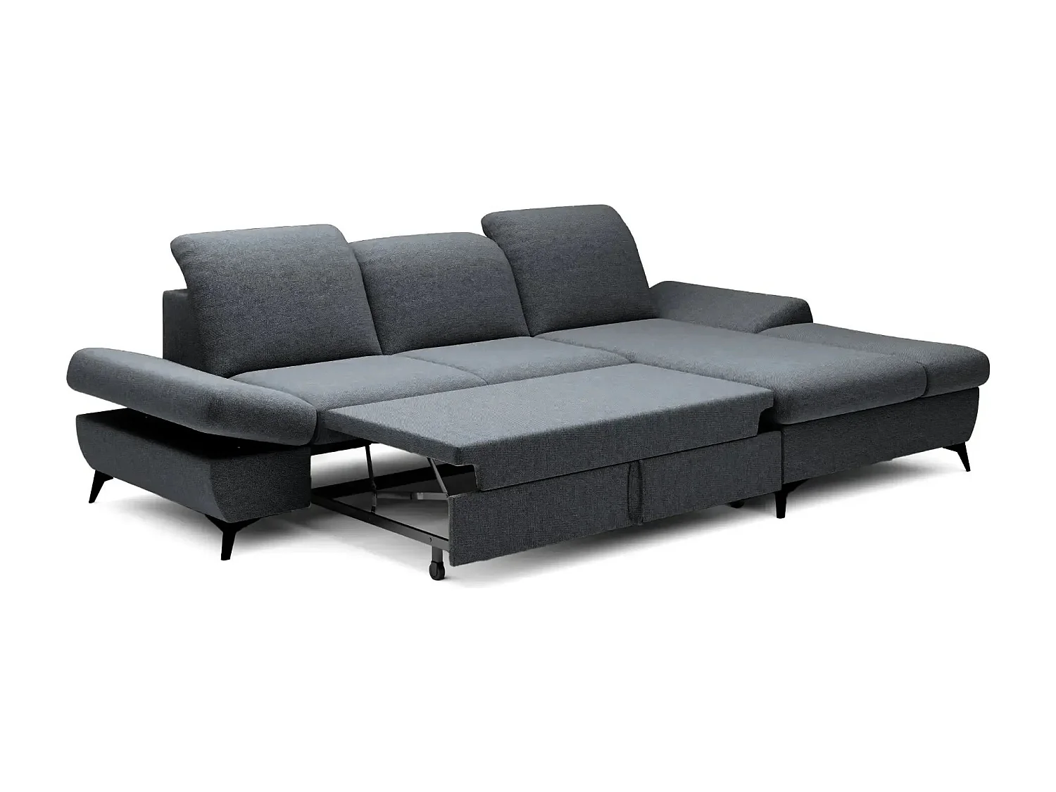 LIVIA - Canapé d'angle convertible tissu chiné 4 places - Gris foncé - Droit