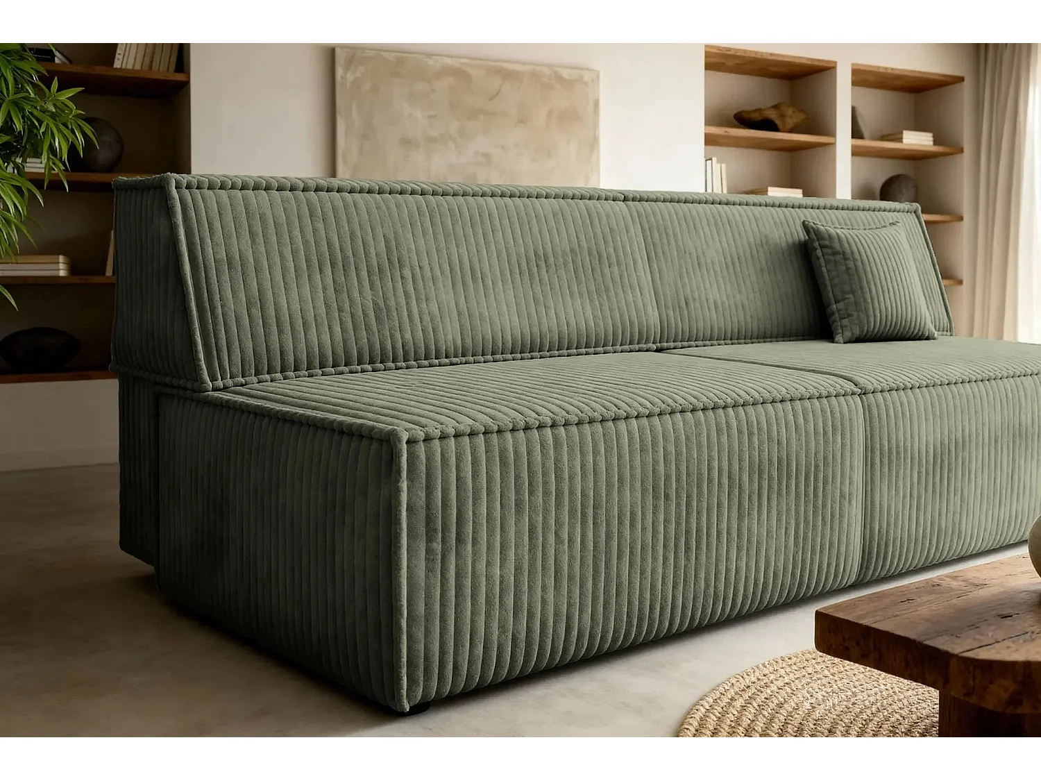 BURANO - Canapé droit convertible velours côtelé 2 places - Vert