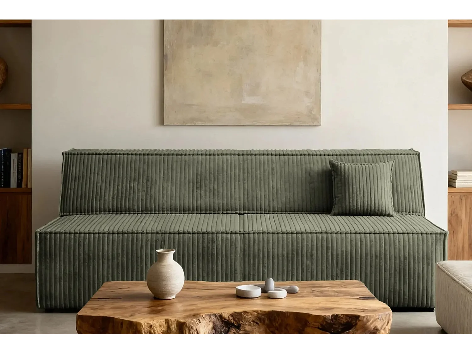 BURANO - Canapé droit convertible velours côtelé 2 places - Vert