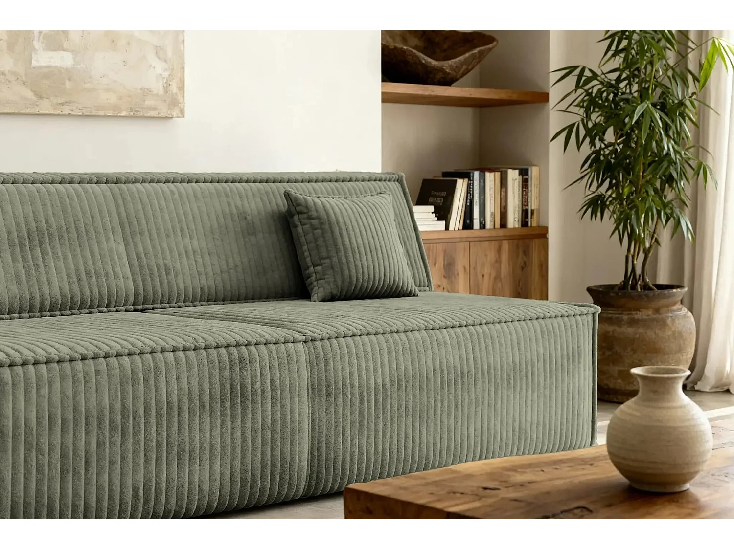 BURANO - Canapé droit convertible velours côtelé 2 places - Vert