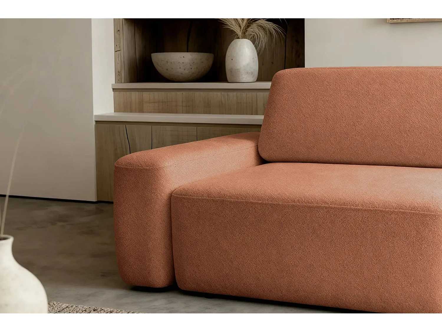 IVY - Canapé droit convertible coffre tissu chiné 3 places - Terracotta