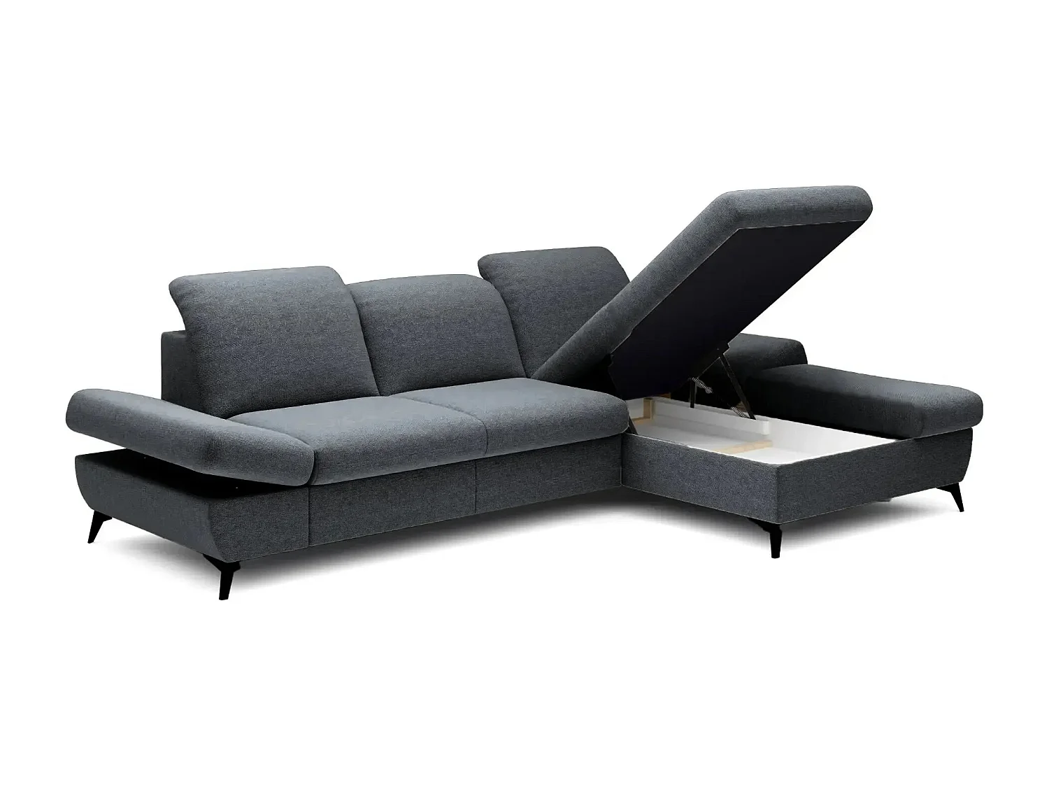 LIVIA - Canapé d'angle convertible tissu chiné 4 places - Gris foncé - Gauche