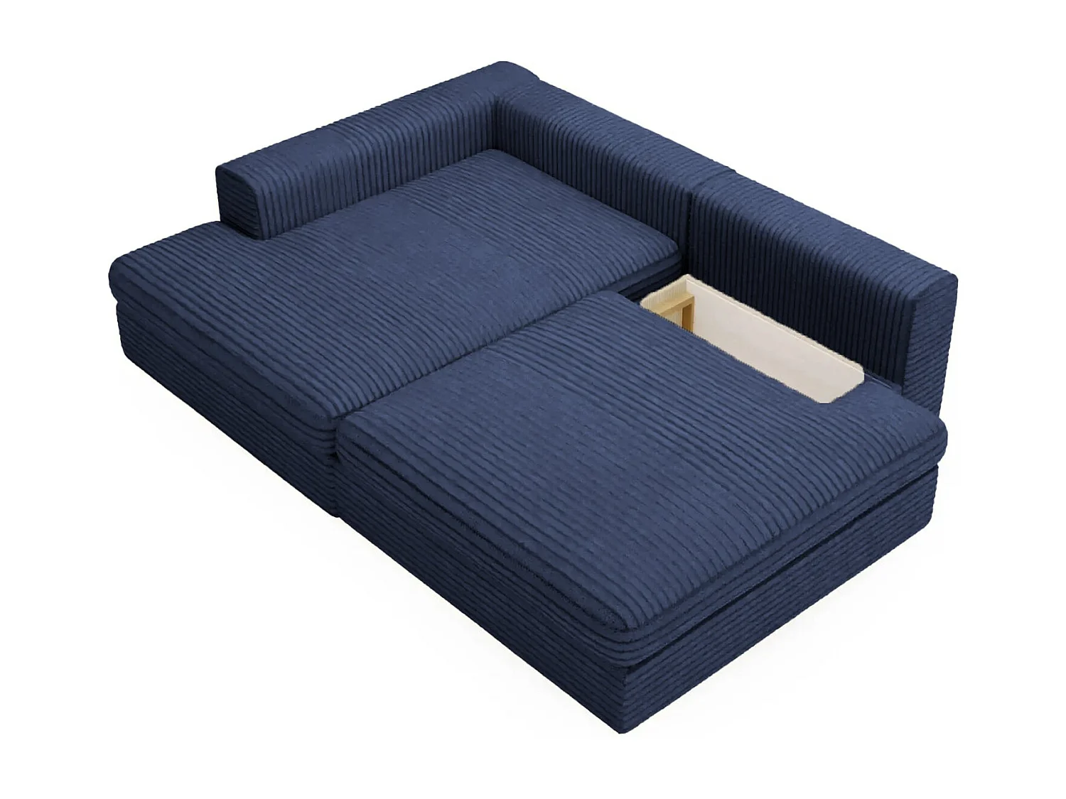 AGATHE - Canapé d'angle convertible gros velours côtelé 4 places - Bleu - Gauche