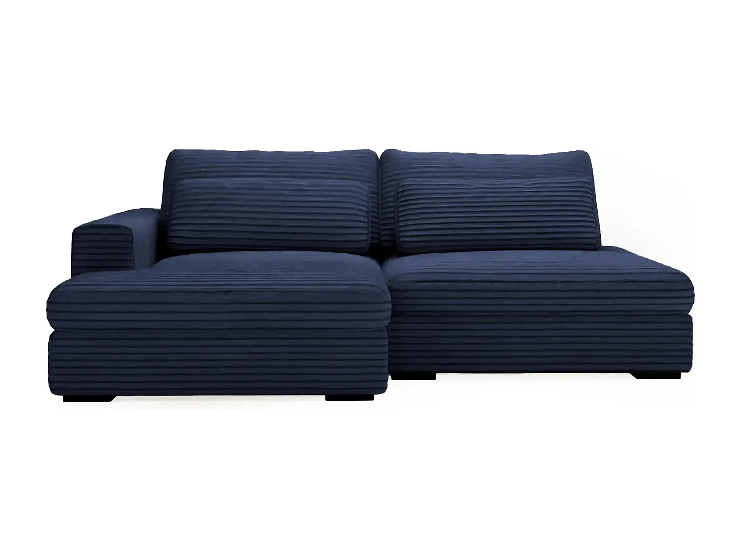 AGATHE - Canapé d'angle convertible gros velours côtelé 4 places - Bleu - Gauche