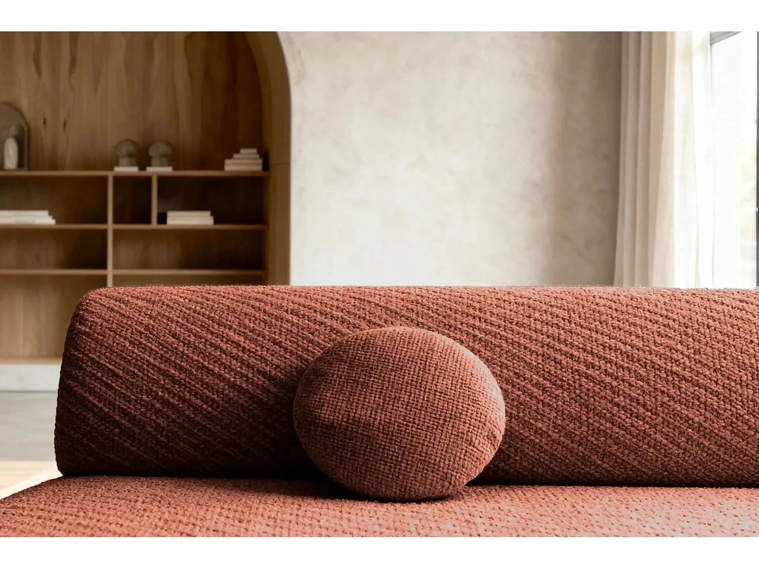 LEVI - Canapé droit convertible tissu lisse 2 places - Terracotta