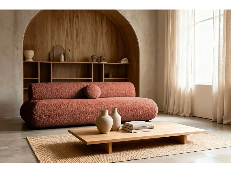 LEVI - Canapé droit convertible tissu lisse 2 places - Terracotta