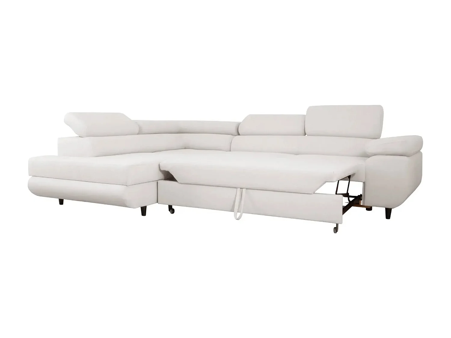 CHARLIE L - Canapé d'angle convertible tissu lisse 4 places - Beige - Droit