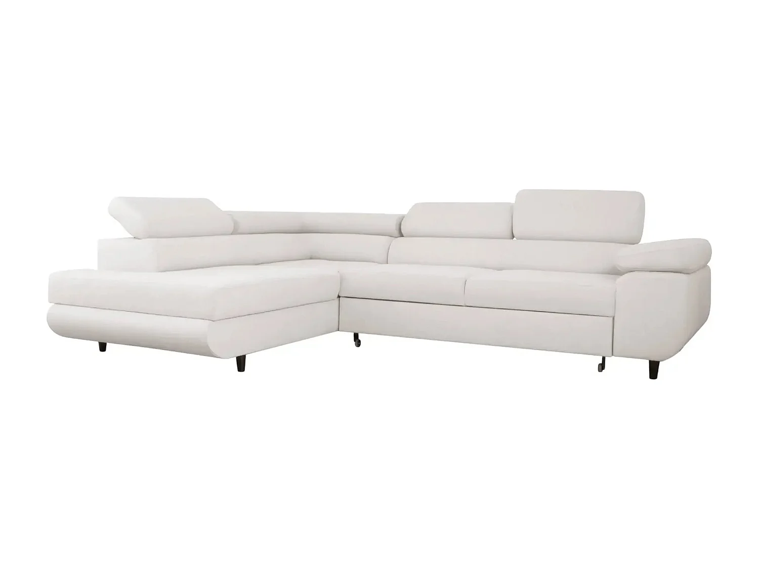 CHARLIE L - Canapé d'angle convertible tissu lisse 4 places - Beige - Droit