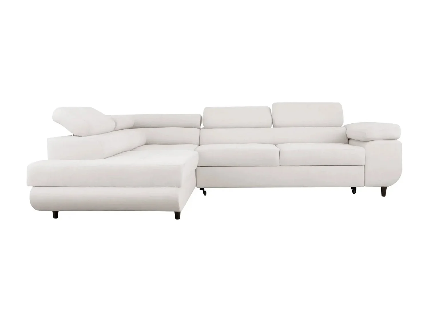CHARLIE L - Canapé d'angle convertible tissu lisse 4 places - Beige - Droit