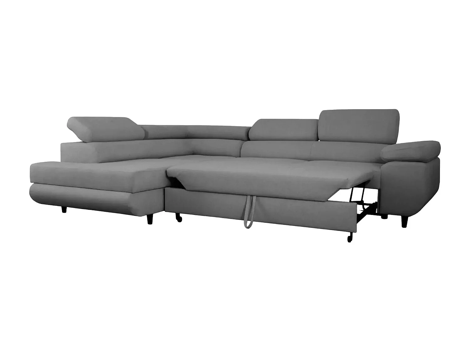 CHARLIE L - Canapé d'angle convertible tissu lisse 4 places - Gris foncé - Gauche