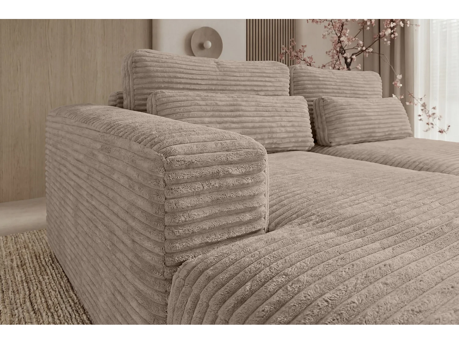 AGATHE - Canapé d'angle convertible gros velours côtelé 4 places - Café - Droit