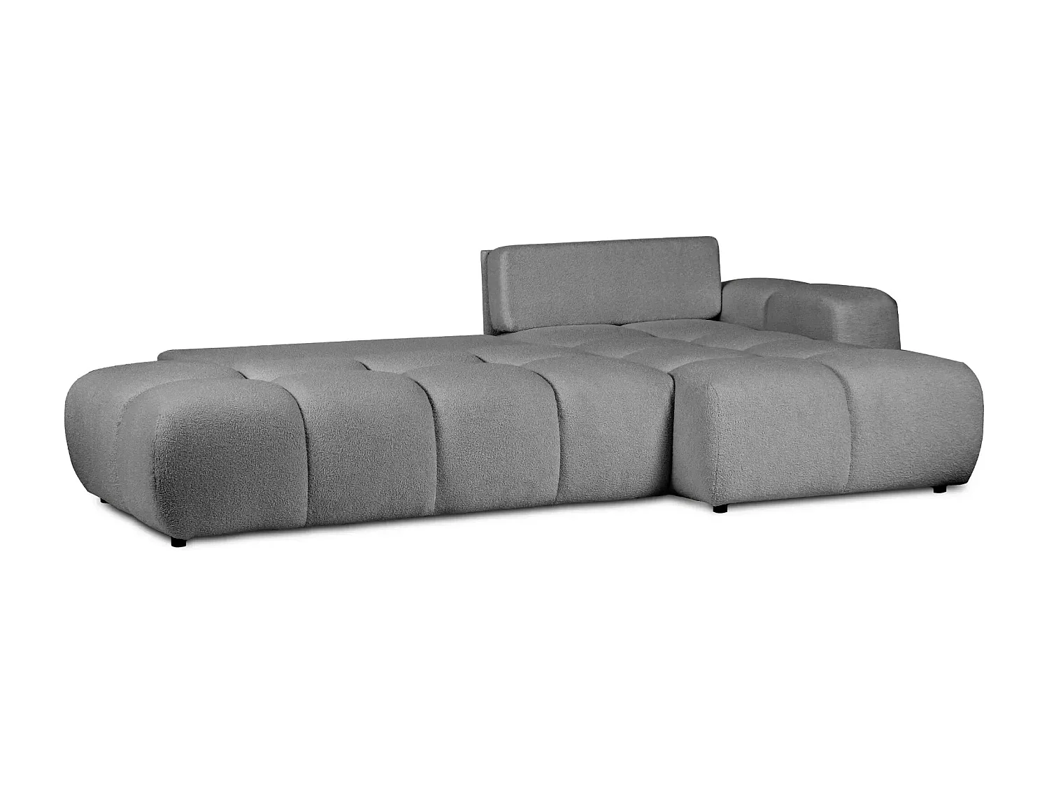 CONSTANCE - Canapé d'angle convertible tissu bouclette 4 places - Gris foncé - Droit