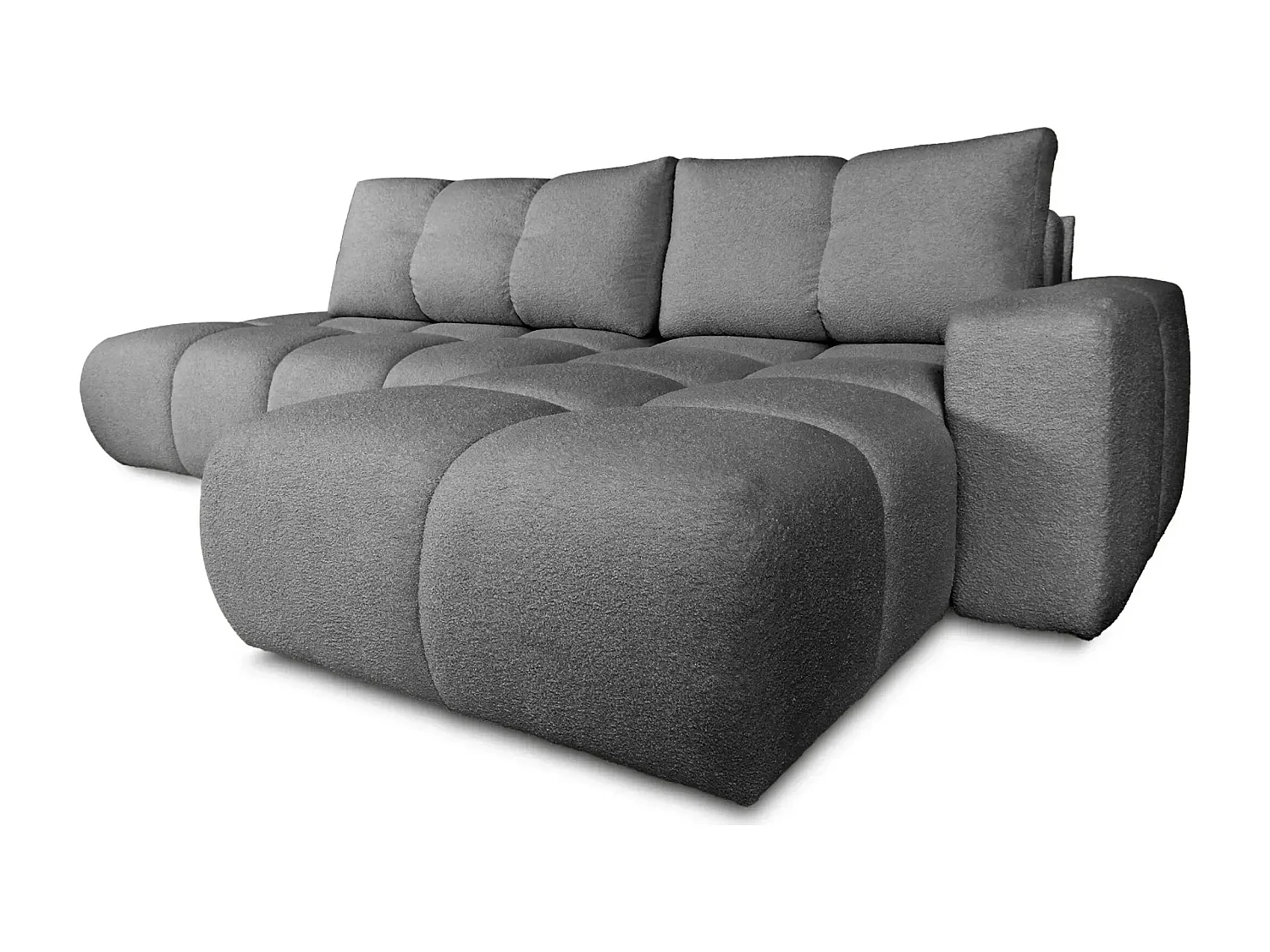 CONSTANCE - Canapé d'angle convertible tissu bouclette 4 places - Gris foncé - Droit