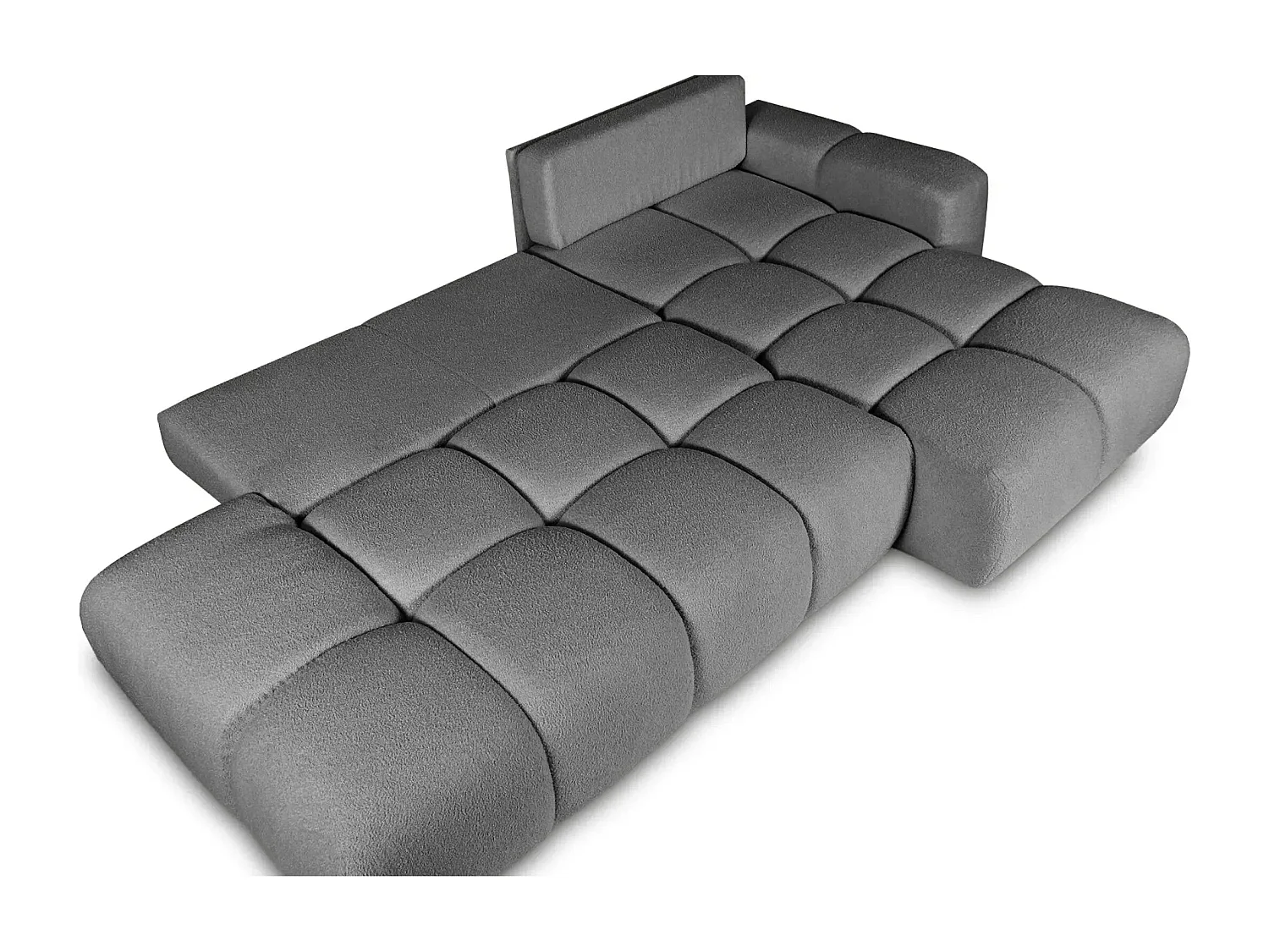 CONSTANCE - Canapé d'angle convertible tissu bouclette 4 places - Gris foncé - Droit