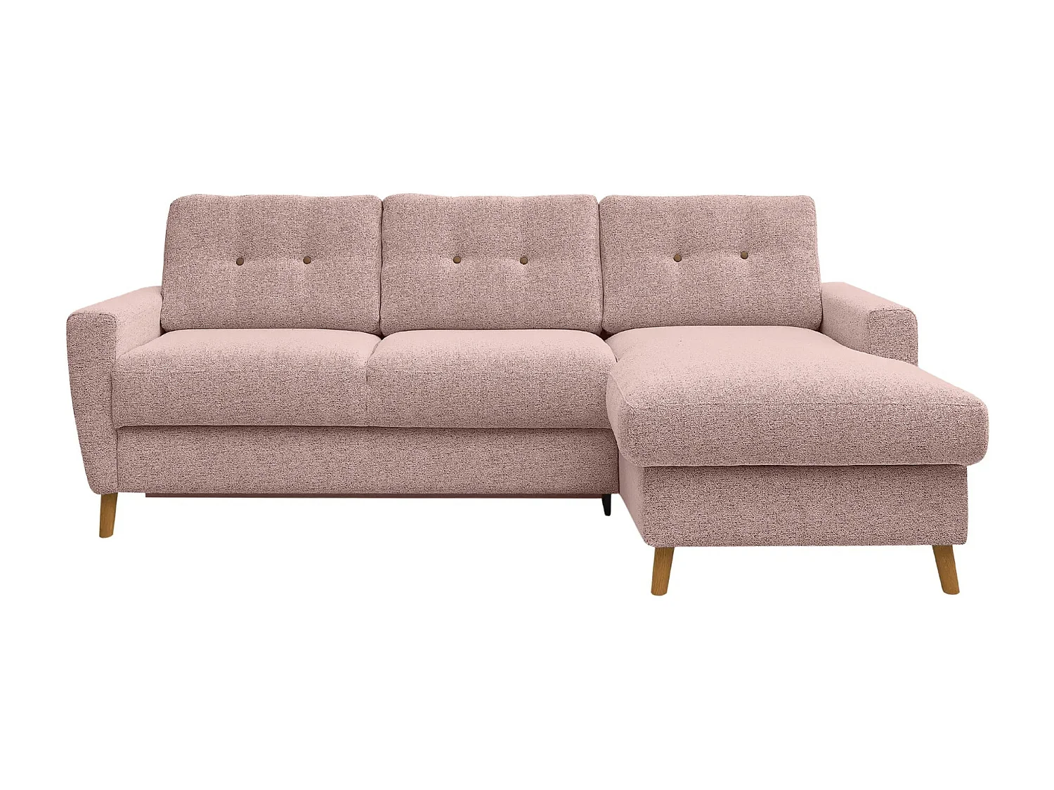 GASPARD - Canapé d'angle convertible tissu bouclette 4 places - Rose - Gauche