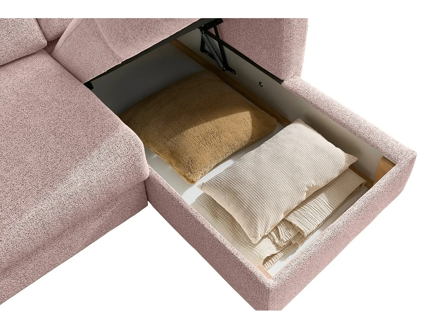 GASPARD - Canapé d'angle convertible tissu bouclette 4 places - Rose - Gauche