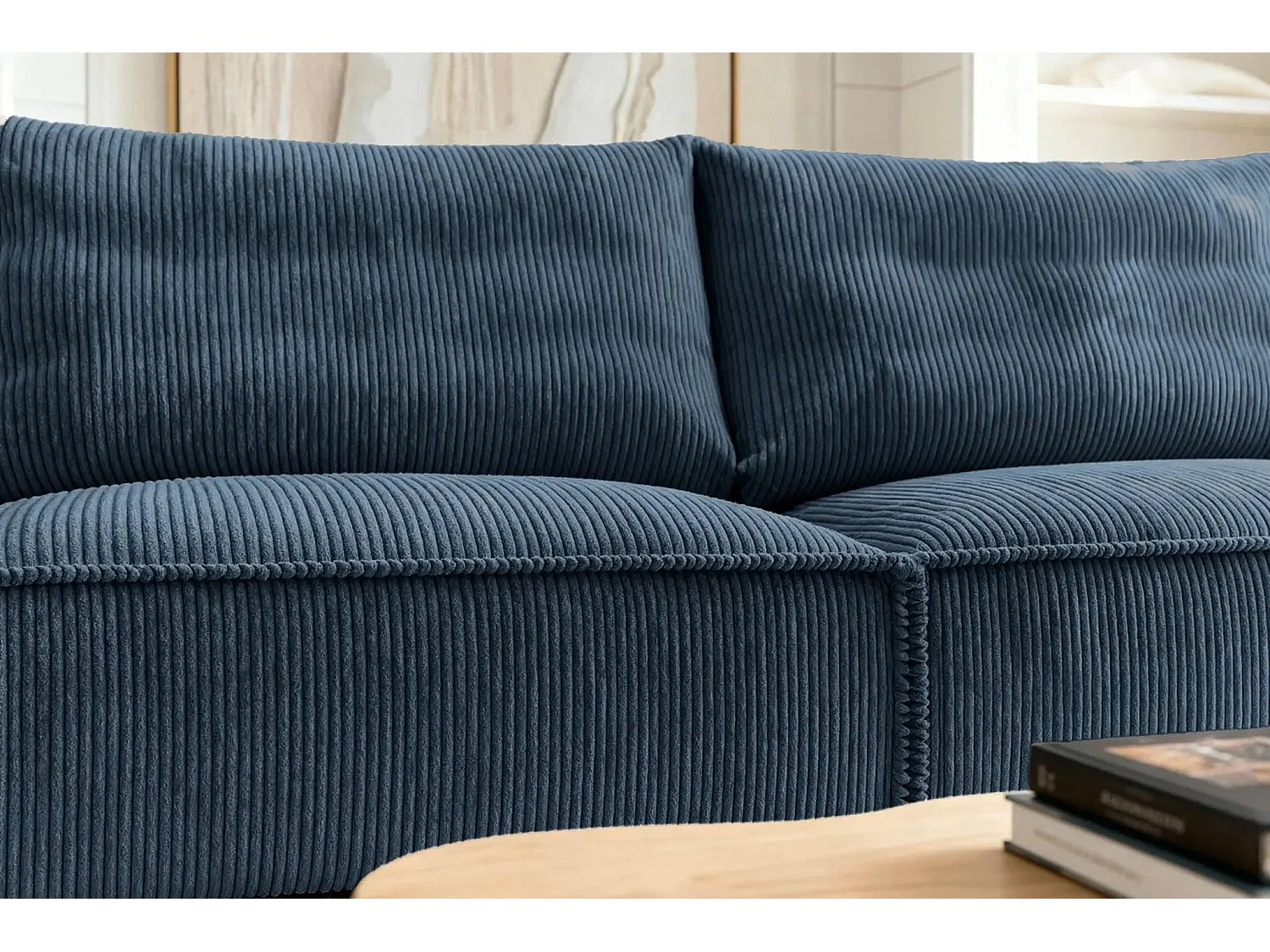 CLARY - Canapé droit convertible velours côtelé 2 places - Bleu