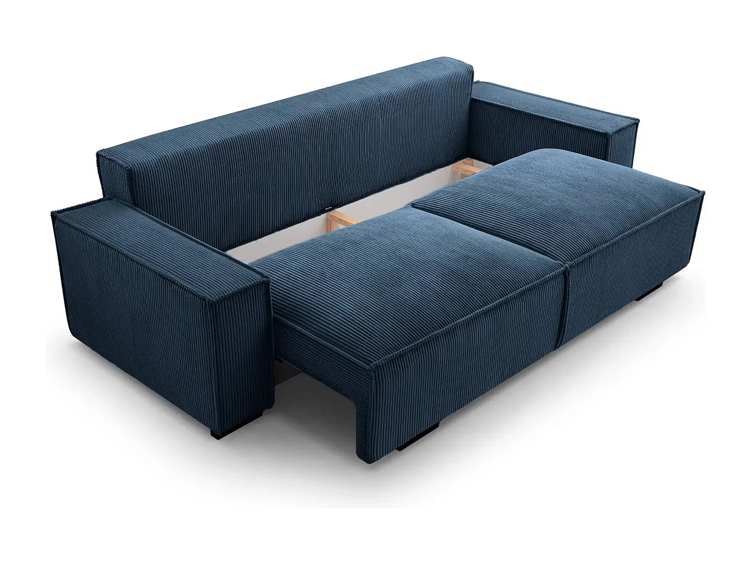 CLARY - Canapé droit convertible velours côtelé 2 places - Bleu