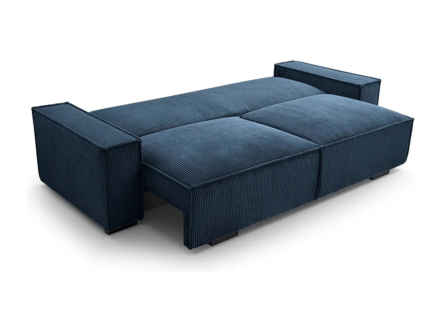 CLARY - Canapé droit convertible velours côtelé 2 places - Bleu