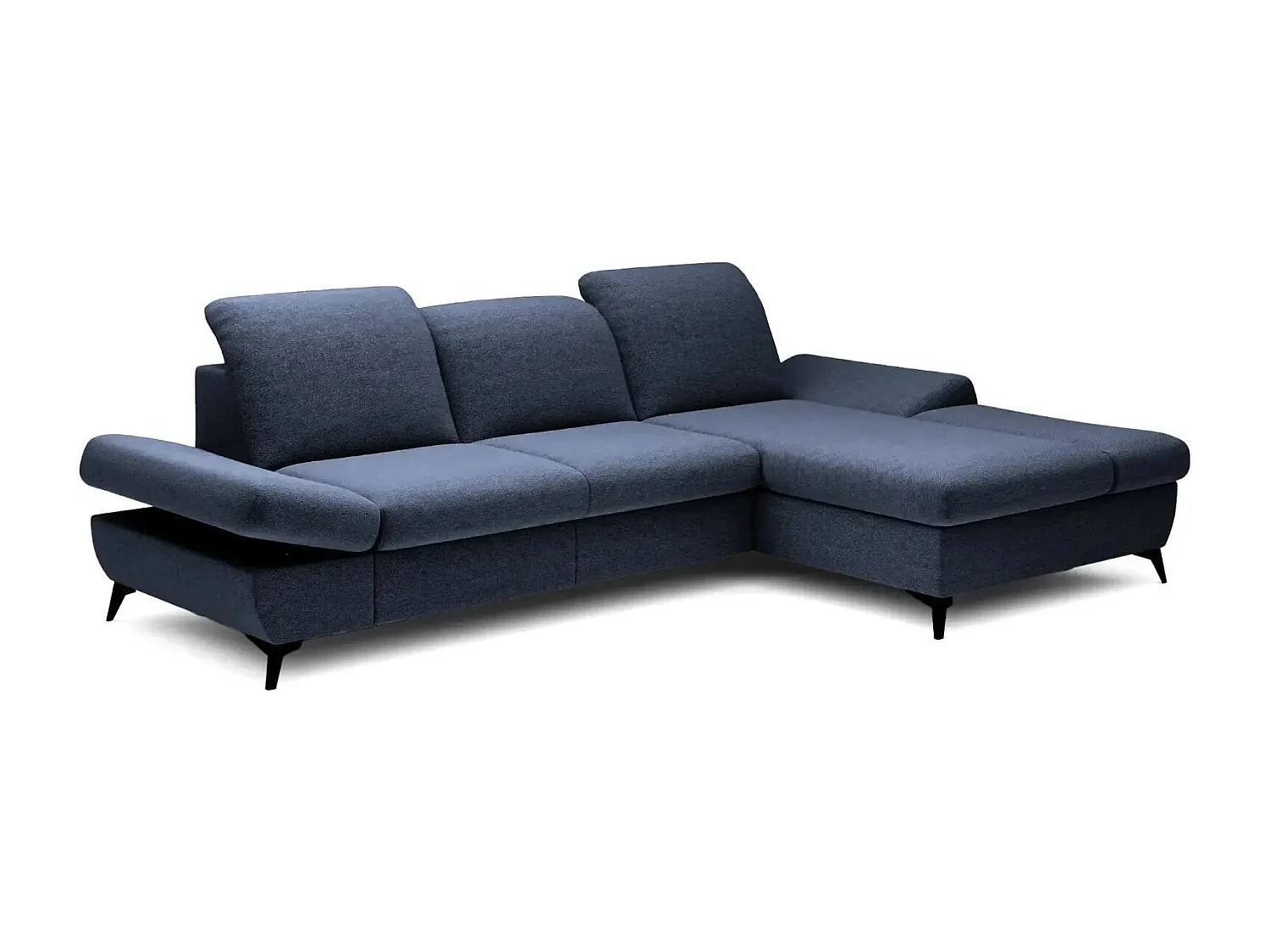 LIVIA - Canapé d'angle convertible tissu chiné 4 places - Bleu - Droit